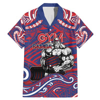 Personalised Samoa Gym Family Matching Mermaid Dress and Hawaiian Shirt Muscle Samoan Tribal Waves DT05 Dad's Shirt - Short Sleeve Navy - Polynesian Pride