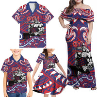Personalised Samoa Gym Family Matching Off Shoulder Maxi Dress and Hawaiian Shirt Muscle Samoan Tribal Waves DT05 - Polynesian Pride