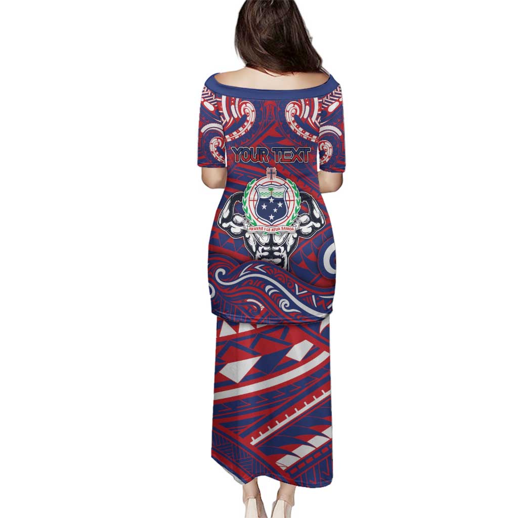 Personalised Samoa Gym Family Matching Puletasi and Hawaiian Shirt Muscle Samoan Tribal Waves - Polynesian Pride