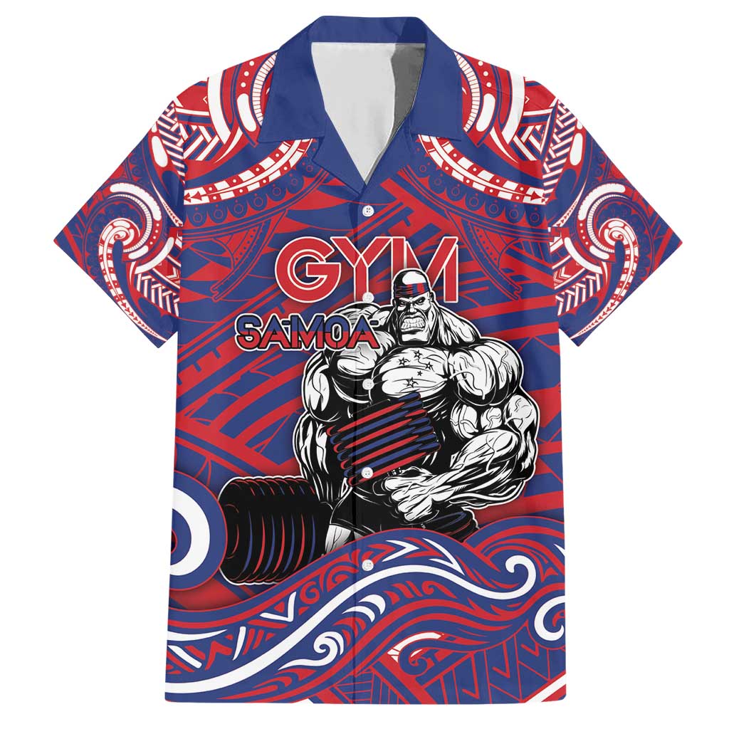 Personalised Samoa Gym Family Matching Short Sleeve Bodycon Dress and Hawaiian Shirt Muscle Samoan Tribal Waves DT05 Dad's Shirt - Short Sleeve Navy - Polynesian Pride