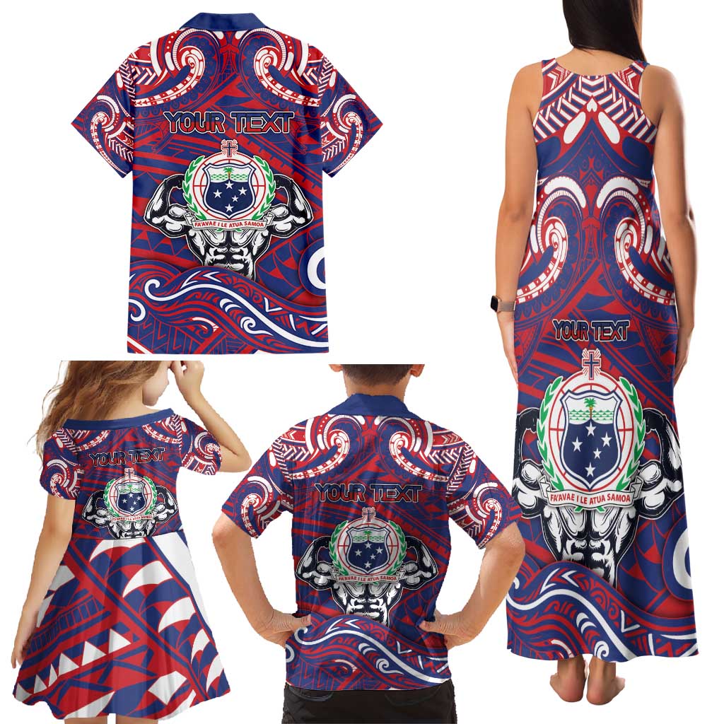 Personalised Samoa Gym Family Matching Tank Maxi Dress and Hawaiian Shirt Muscle Samoan Tribal Waves DT05 - Polynesian Pride