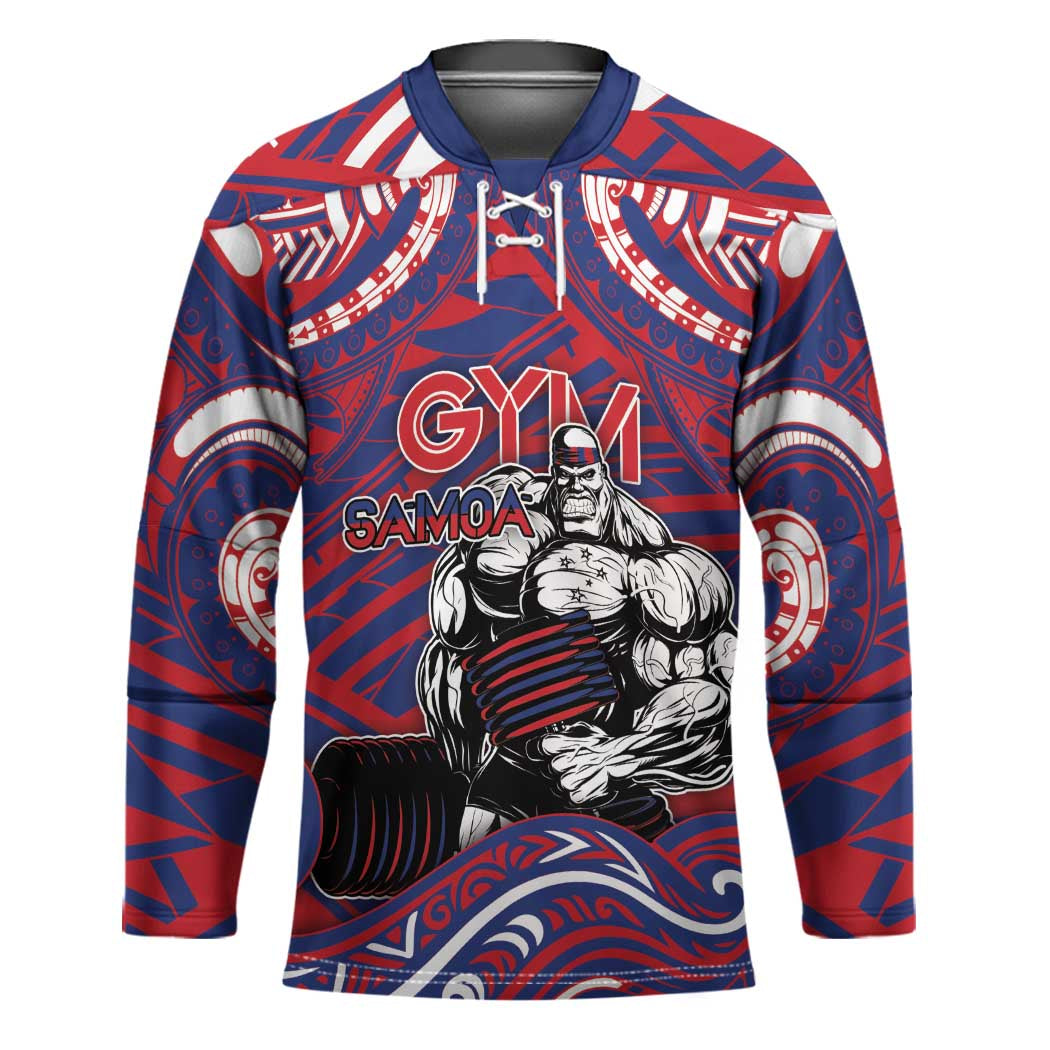 Personalised Samoa Gym Hockey Jersey Muscle Samoan Tribal Waves DT05 Unisex Navy - Polynesian Pride