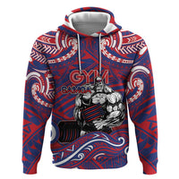 Personalised Samoa Gym Hoodie Muscle Samoan Tribal Waves DT05 Pullover Hoodie Navy - Polynesian Pride