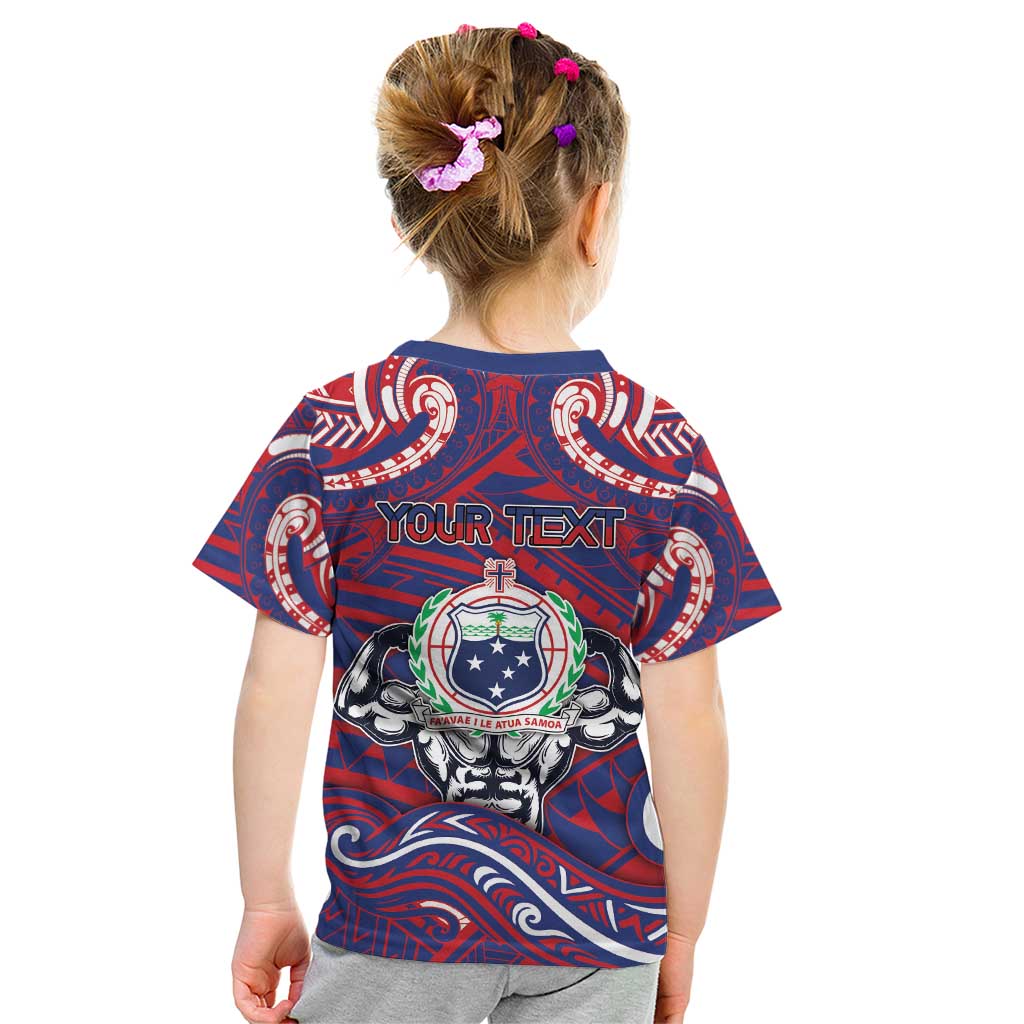 Personalised Samoa Gym Kid T Shirt Muscle Samoan Tribal Waves - Polynesian Pride