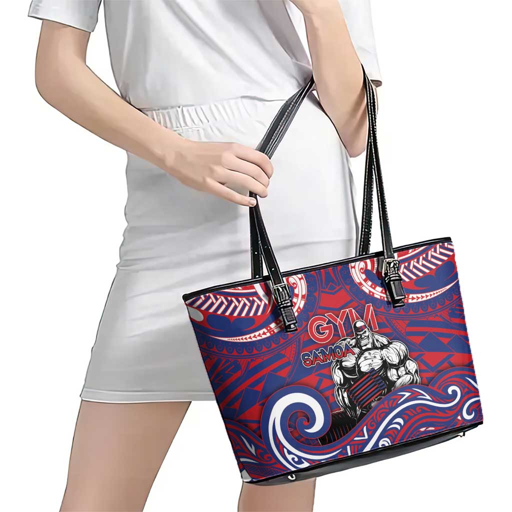 Samoa Gym Leather Tote Bag Muscle Samoan Tribal Waves - Polynesian Pride