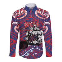 Personalised Samoa Gym Long Sleeve Button Shirt Muscle Samoan Tribal Waves - Polynesian Pride