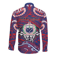 Personalised Samoa Gym Long Sleeve Button Shirt Muscle Samoan Tribal Waves - Polynesian Pride