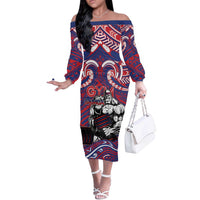 Personalised Samoa Gym Off The Shoulder Long Sleeve Dress Muscle Samoan Tribal Waves - Polynesian Pride