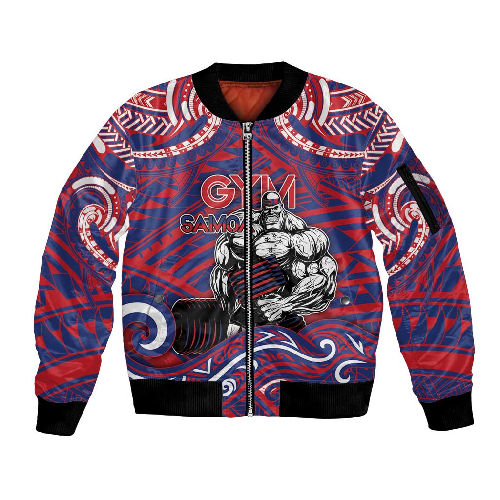 Personalised Samoa Gym Sleeve Zip Bomber Jacket Muscle Samoan Tribal Waves DT05 Unisex Navy - Polynesian Pride