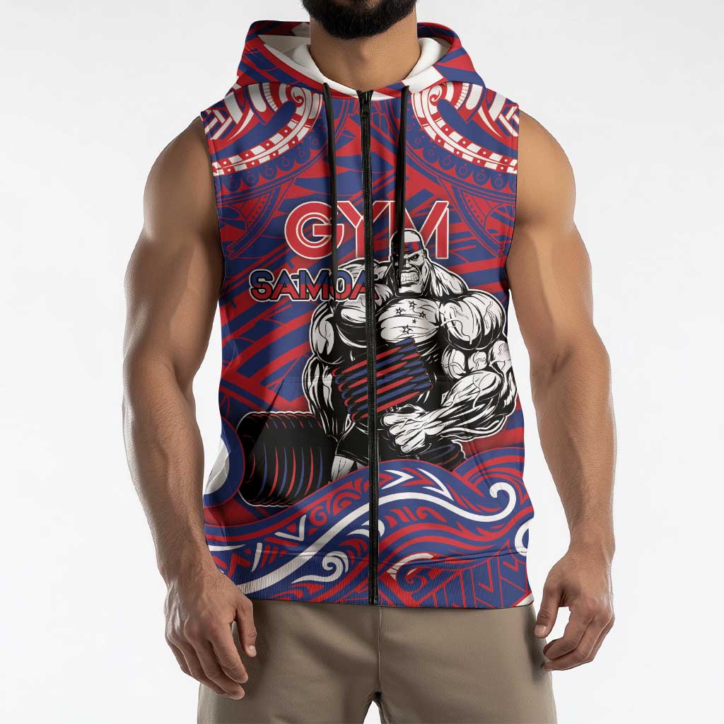 Personalised Samoa Gym Sleeveless Zip Hoodie Muscle Samoan Tribal Waves - Polynesian Pride
