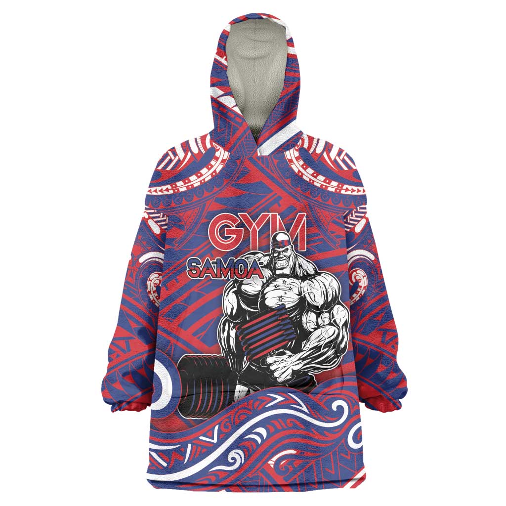 Personalised Samoa Gym Wearable Blanket Hoodie Muscle Samoan Tribal Waves - Polynesian Pride