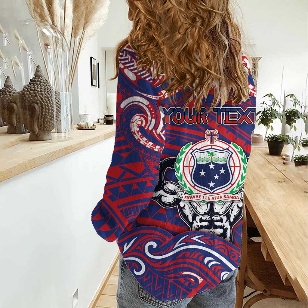 Personalised Samoa Gym Women Casual Shirt Muscle Samoan Tribal Waves - Polynesian Pride