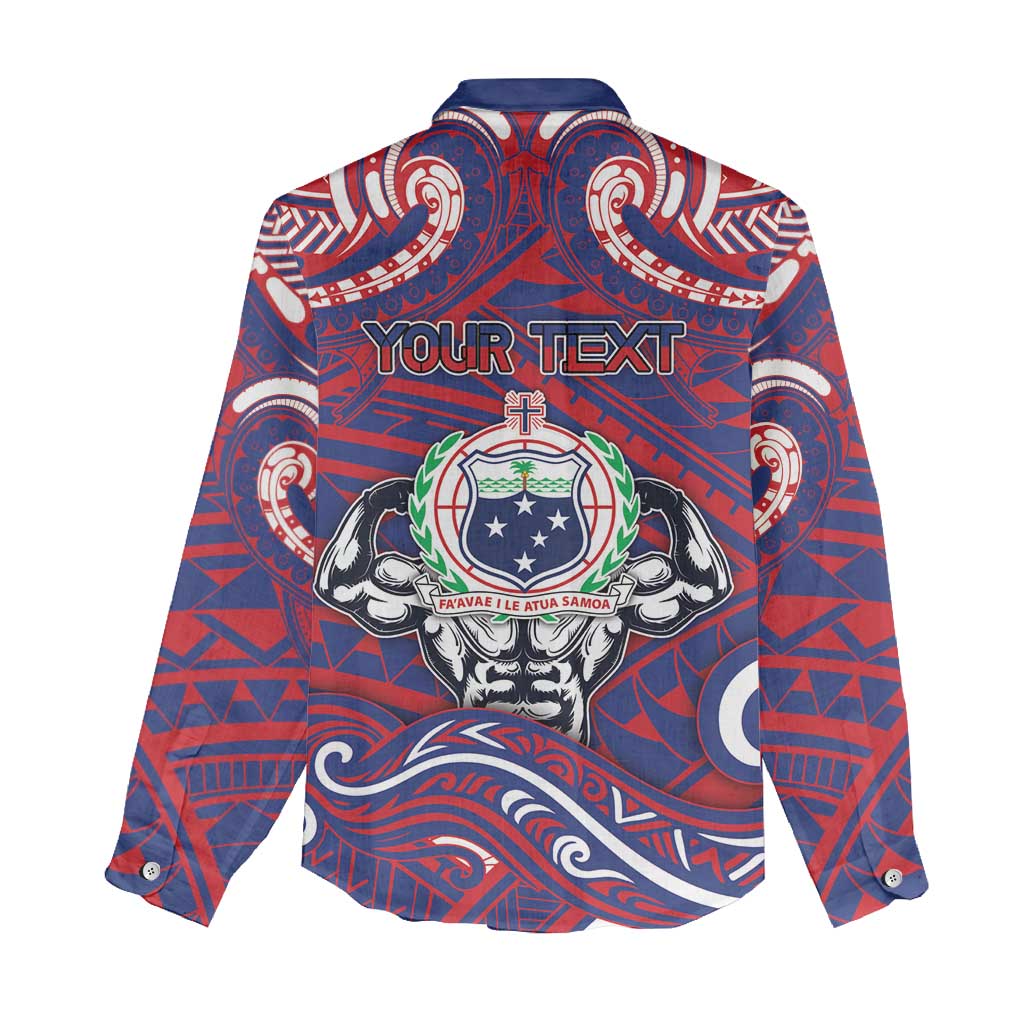 Personalised Samoa Gym Women Casual Shirt Muscle Samoan Tribal Waves - Polynesian Pride