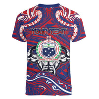 Personalised Samoa Gym Women V-Neck T-Shirt Muscle Samoan Tribal Waves - Polynesian Pride