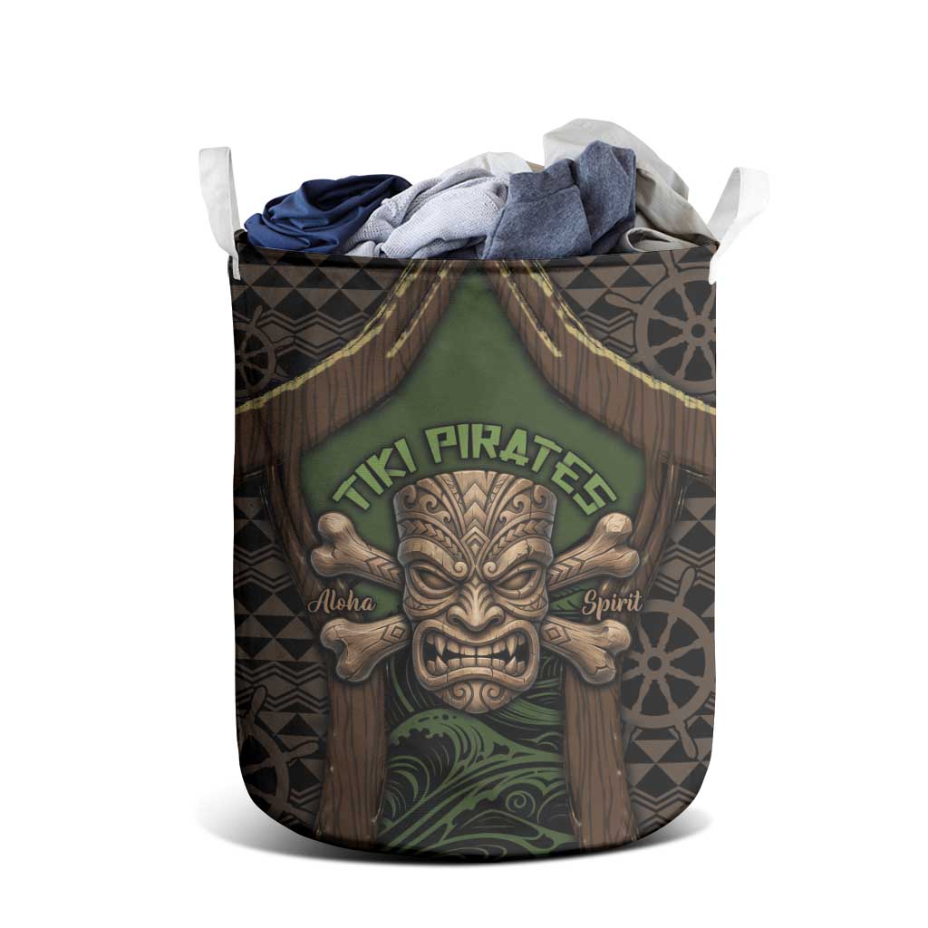 Hawaii Tiki Pirates Laundry Basket Kakau Pattern Polynesian Style