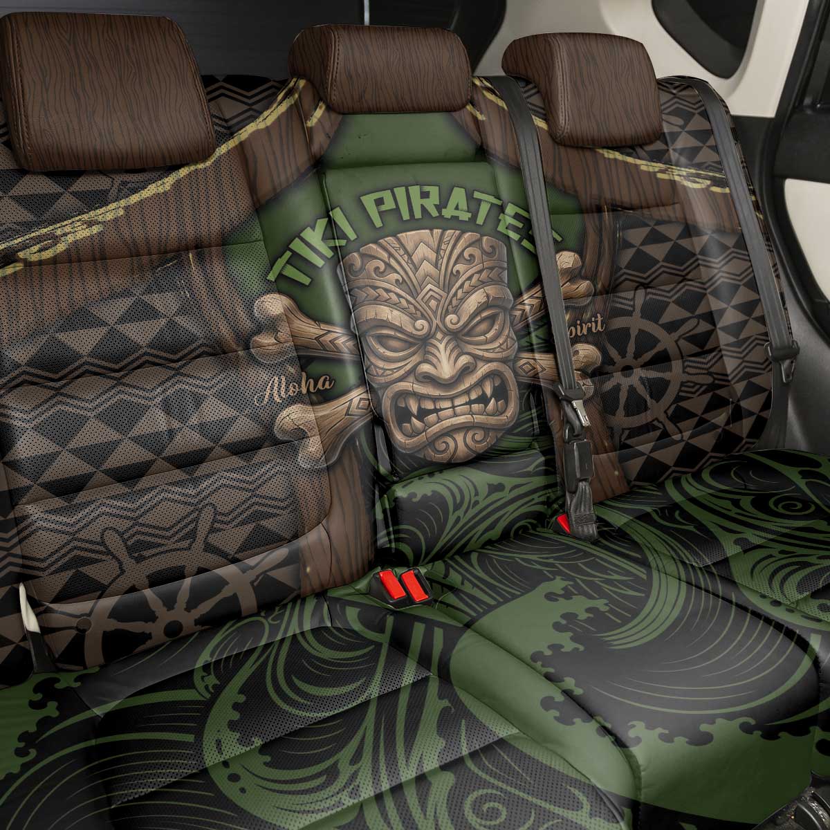 Hawaii Tiki Pirates Back Car Seat Cover Kakau Pattern Polynesian Style