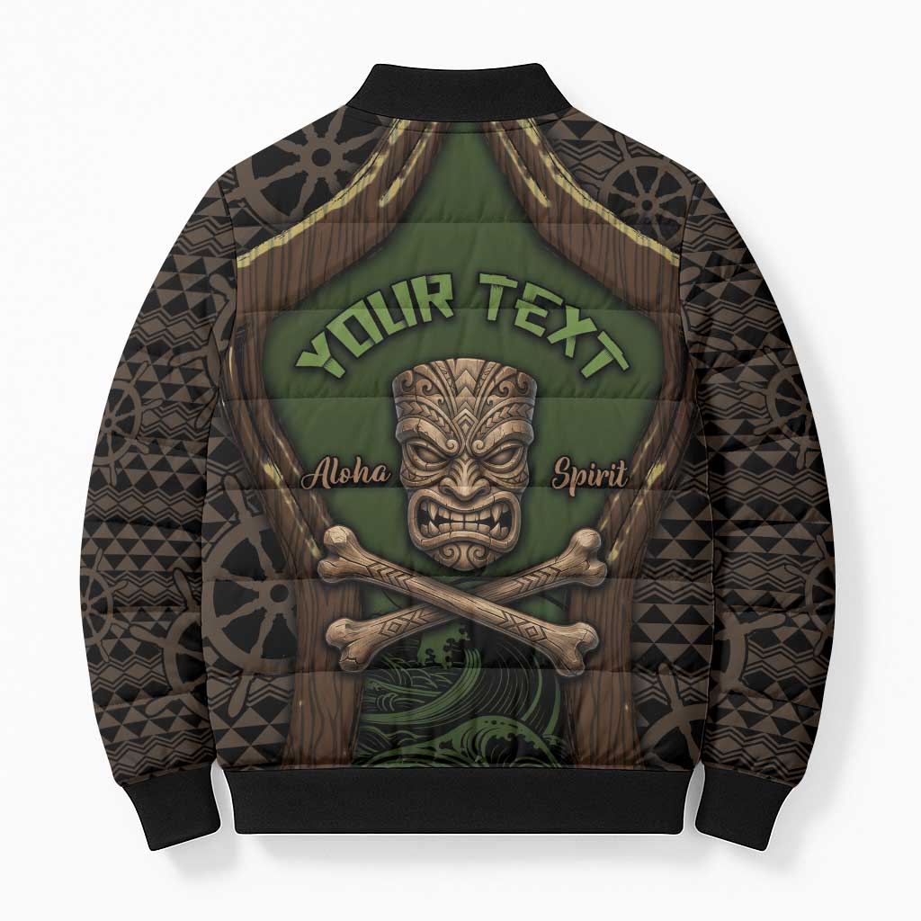 Personalised Hawaii Tiki Pirates Bomber Puffer Jacket Kakau Pattern Polynesian Style