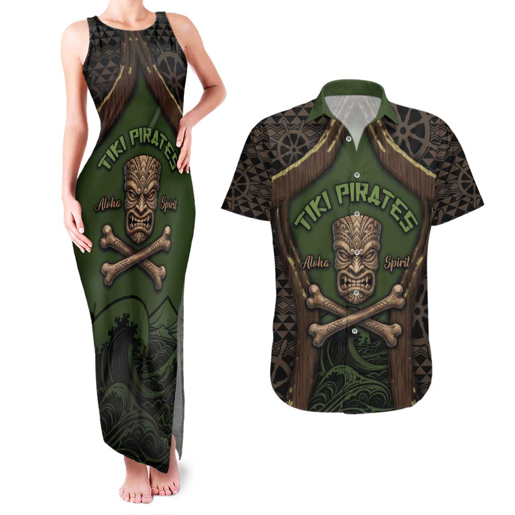 Personalised Hawaii Tiki Pirates Couples Matching Tank Maxi Dress and Hawaiian Shirt Kakau Pattern Polynesian Style