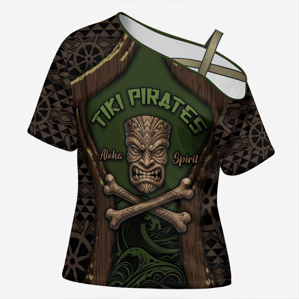Personalised Hawaii Tiki Pirates Cross Shoulder Shirt Kakau Pattern Polynesian Style