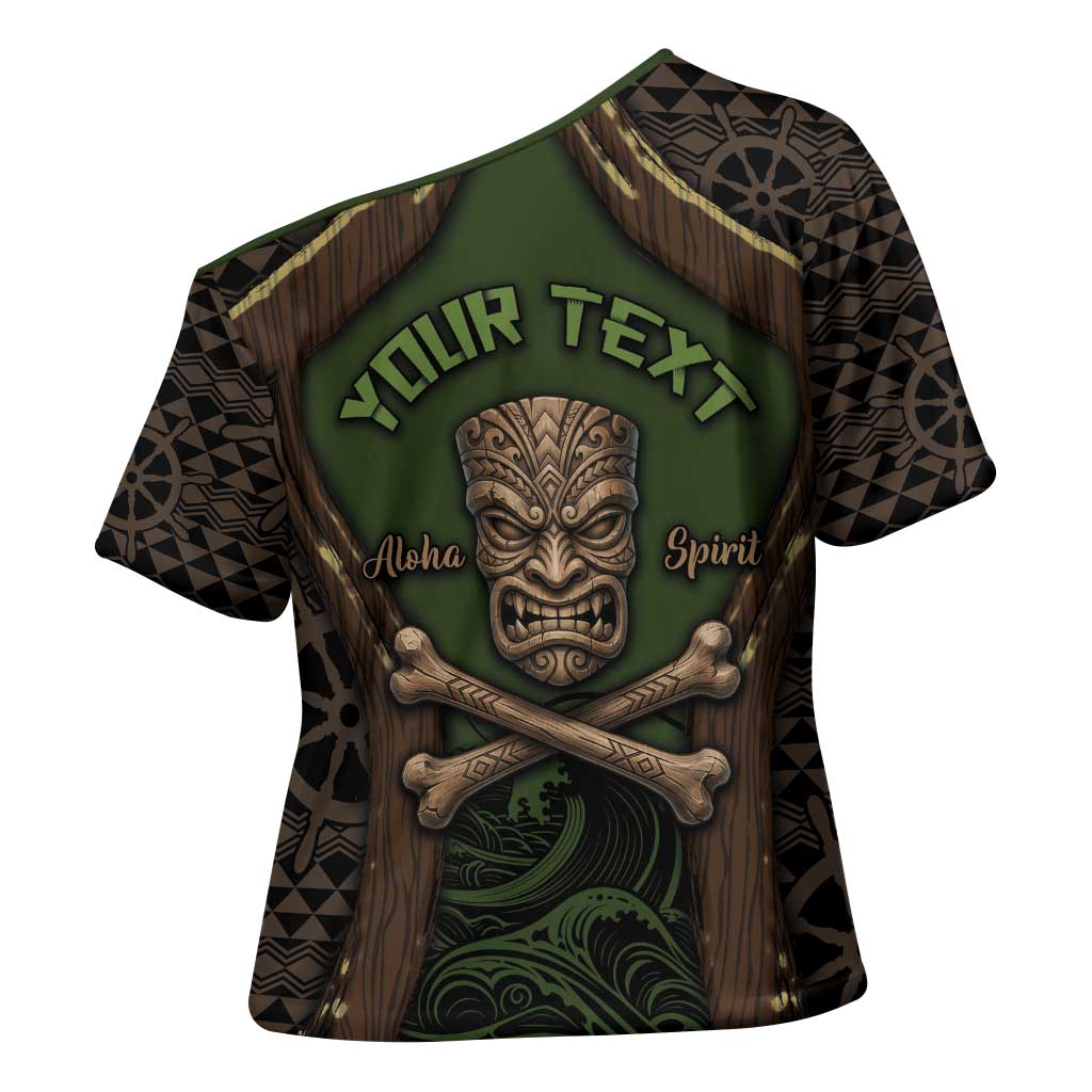 Personalised Hawaii Tiki Pirates Cross Shoulder Shirt Kakau Pattern Polynesian Style