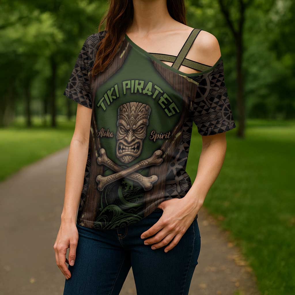 Personalised Hawaii Tiki Pirates Cross Shoulder Shirt Kakau Pattern Polynesian Style