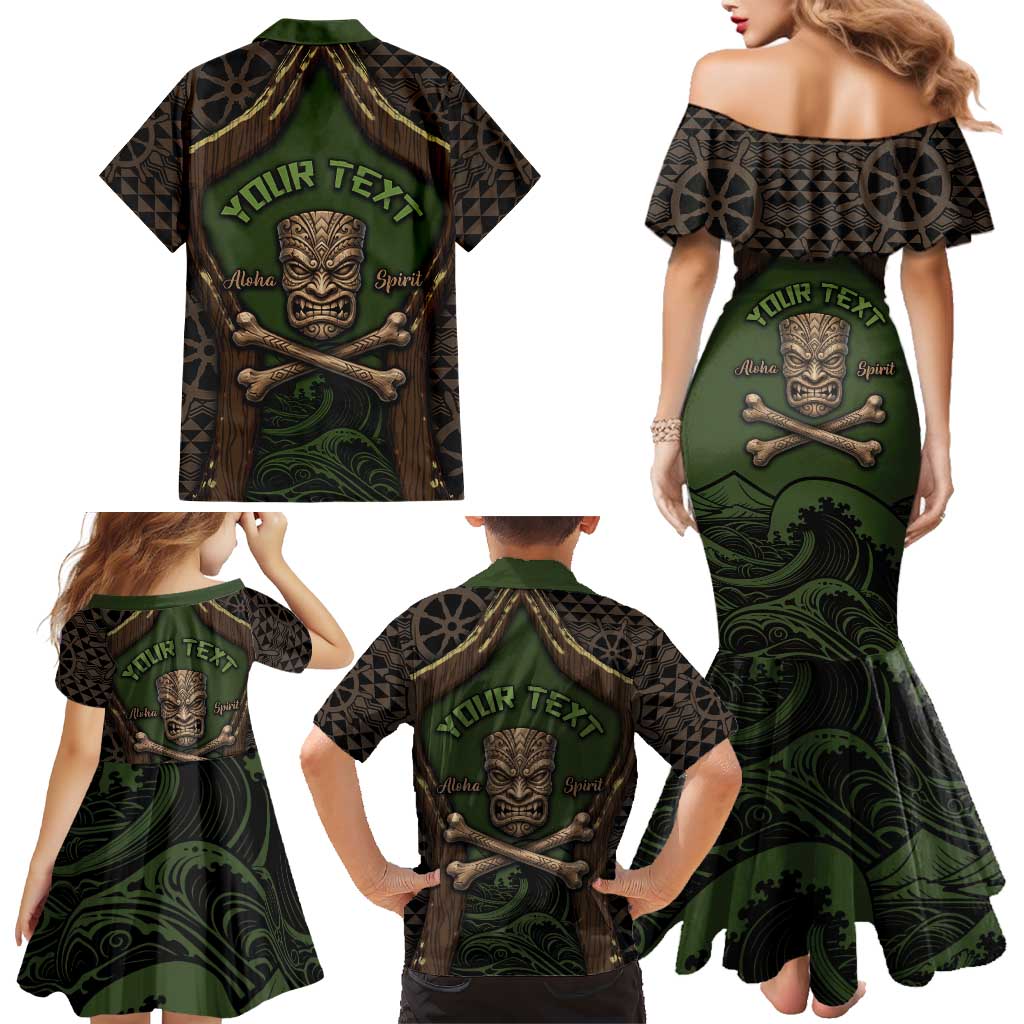 Personalised Hawaii Tiki Pirates Family Matching Mermaid Dress and Hawaiian Shirt Kakau Pattern Polynesian Style