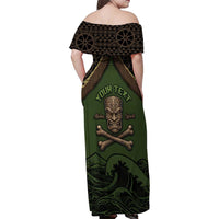 Personalised Hawaii Tiki Pirates Family Matching Off Shoulder Maxi Dress and Hawaiian Shirt Kakau Pattern Polynesian Style