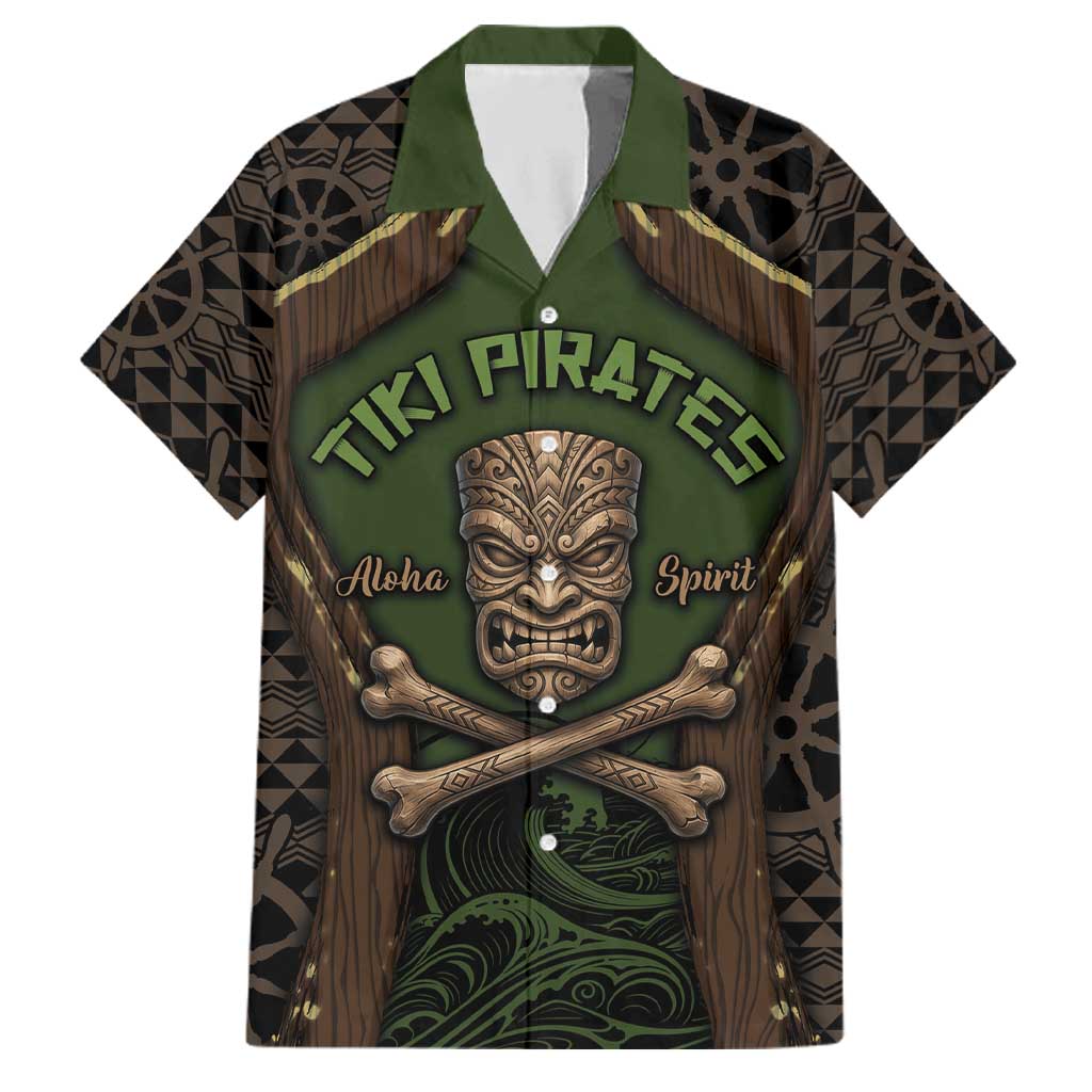 Personalised Hawaii Tiki Pirates Family Matching Off Shoulder Short Dress and Hawaiian Shirt Kakau Pattern Polynesian Style