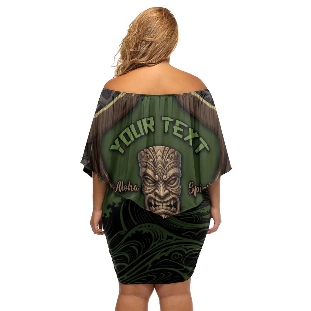 Personalised Hawaii Tiki Pirates Family Matching Off Shoulder Short Dress and Hawaiian Shirt Kakau Pattern Polynesian Style