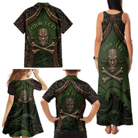 Personalised Hawaii Tiki Pirates Family Matching Tank Maxi Dress and Hawaiian Shirt Kakau Pattern Polynesian Style