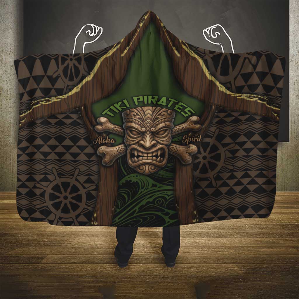 Hawaii Tiki Pirates Hooded Blanket Kakau Pattern Polynesian Style