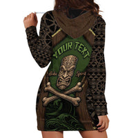 Personalised Hawaii Tiki Pirates Hoodie Dress Kakau Pattern Polynesian Style