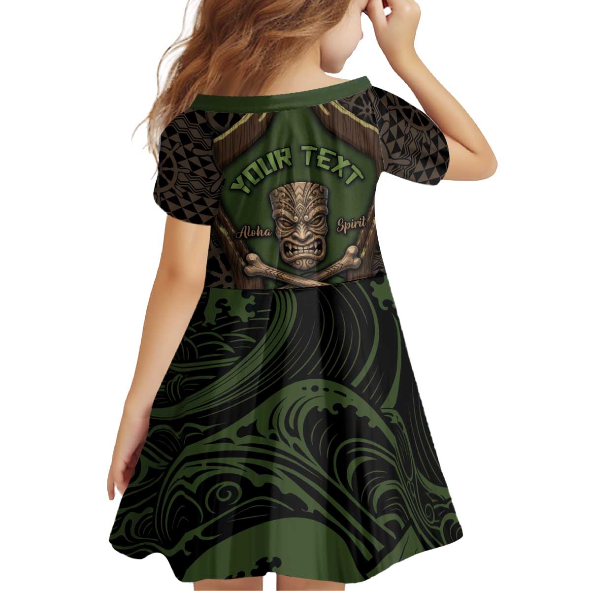 Personalised Hawaii Tiki Pirates Kid Short Sleeve Dress Kakau Pattern Polynesian Style