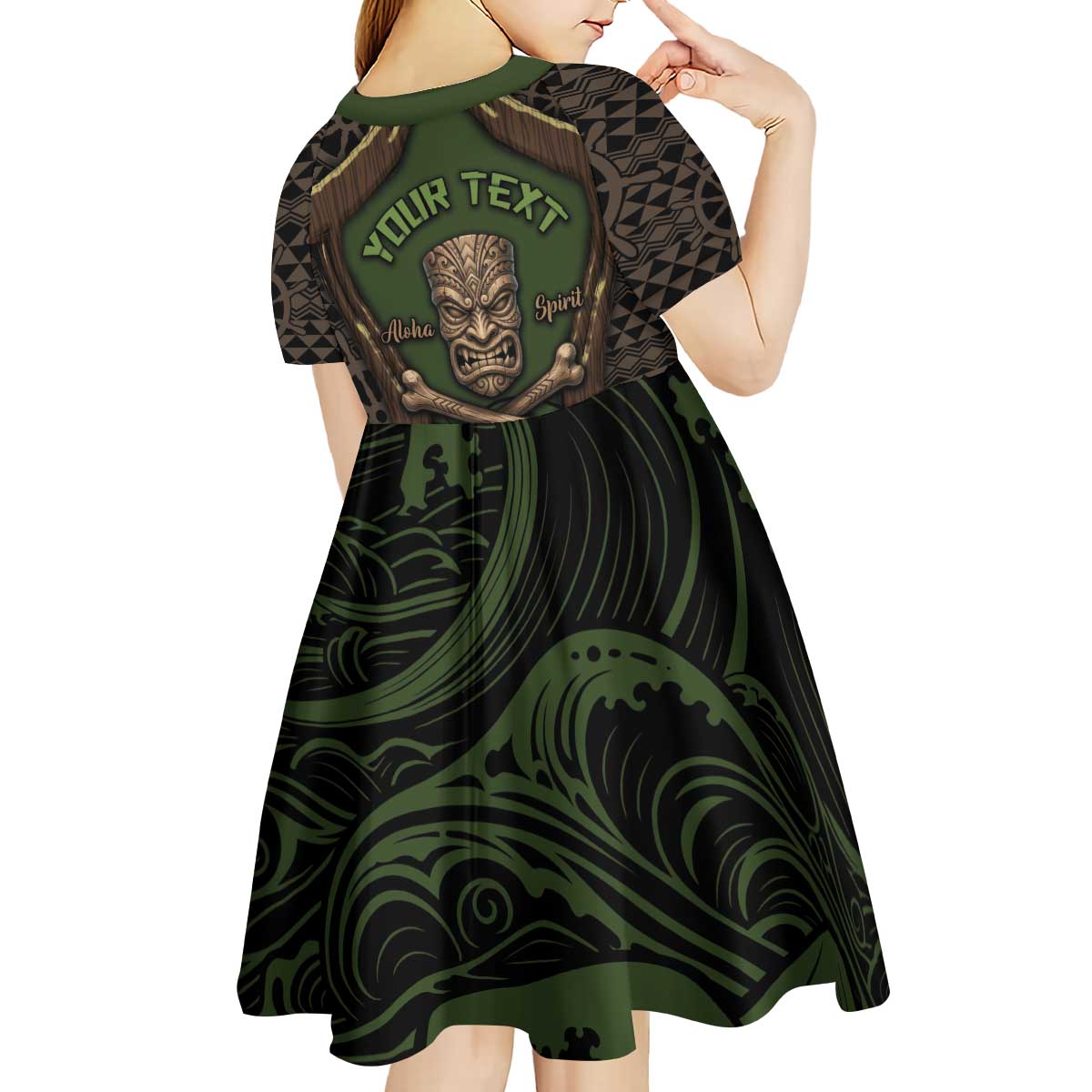 Personalised Hawaii Tiki Pirates Kid Short Sleeve Dress Kakau Pattern Polynesian Style