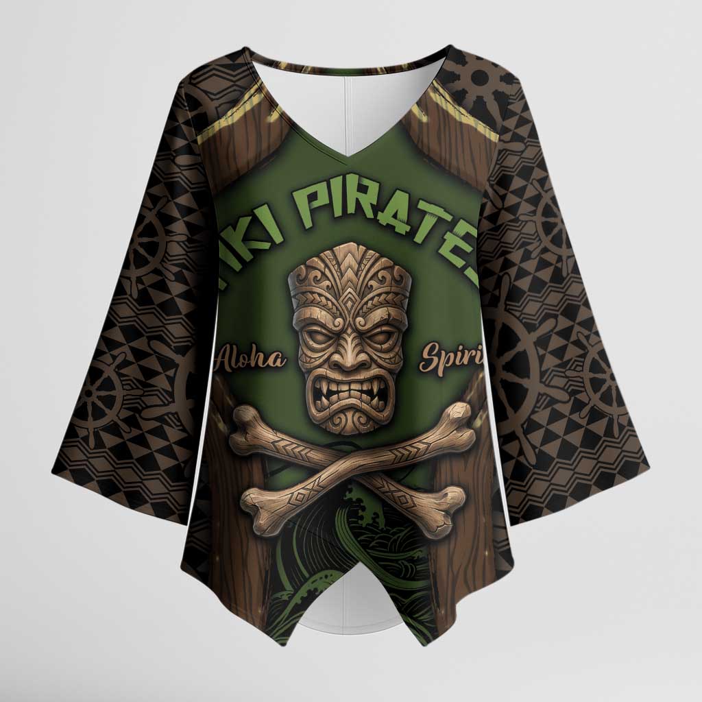 Personalised Hawaii Tiki Pirates Kimono Sleeve Blouse Kakau Pattern Polynesian Style