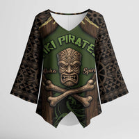 Personalised Hawaii Tiki Pirates Kimono Sleeve Blouse Kakau Pattern Polynesian Style