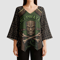Personalised Hawaii Tiki Pirates Kimono Sleeve Blouse Kakau Pattern Polynesian Style