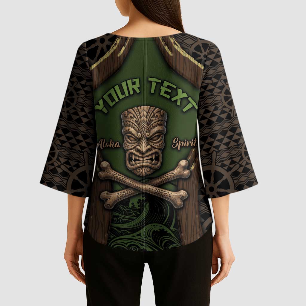 Personalised Hawaii Tiki Pirates Kimono Sleeve Blouse Kakau Pattern Polynesian Style