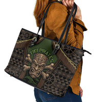 Hawaii Tiki Pirates Leather Tote Bag Kakau Pattern Polynesian Style