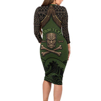Personalised Hawaii Tiki Pirates Long Sleeve Bodycon Dress Kakau Pattern Polynesian Style