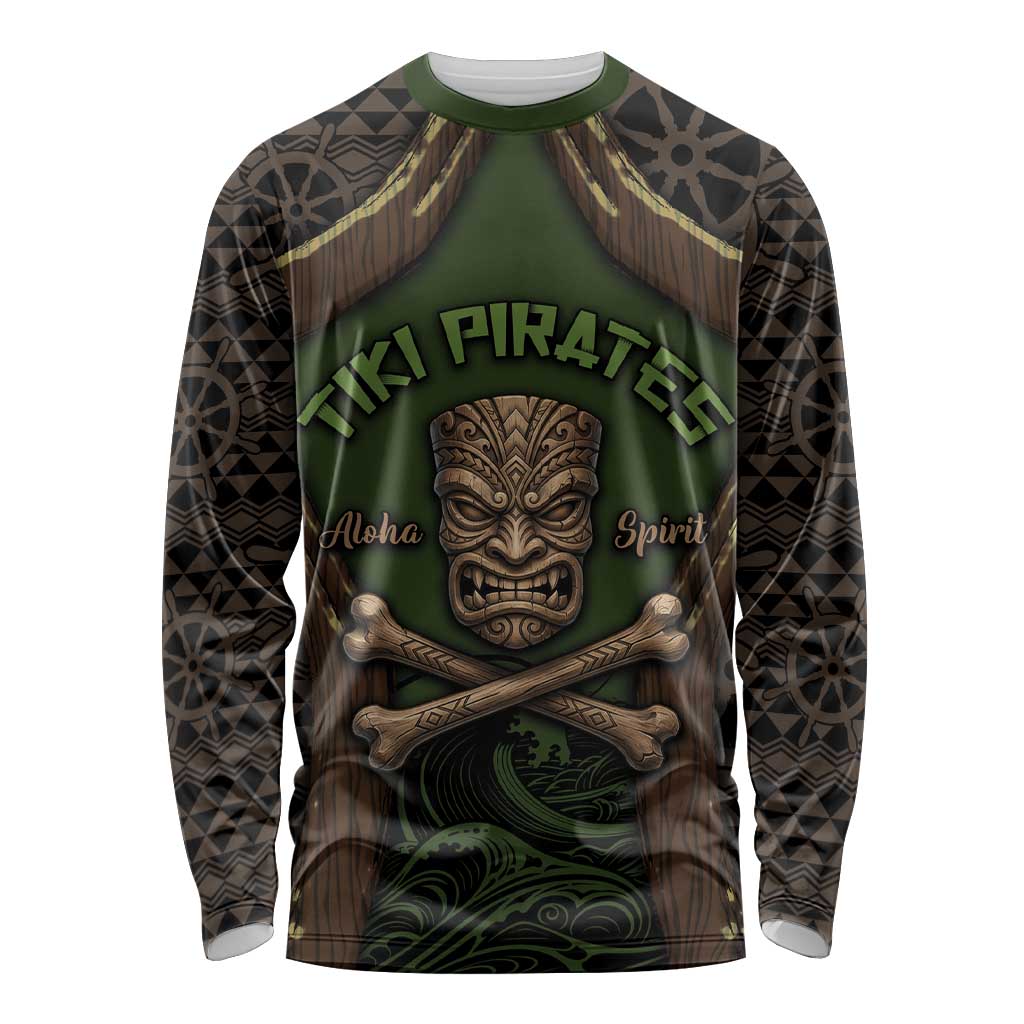 Personalised Hawaii Tiki Pirates Long Sleeve Shirt Kakau Pattern Polynesian Style