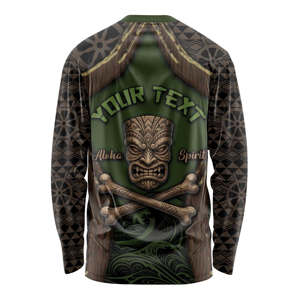Personalised Hawaii Tiki Pirates Long Sleeve Shirt Kakau Pattern Polynesian Style
