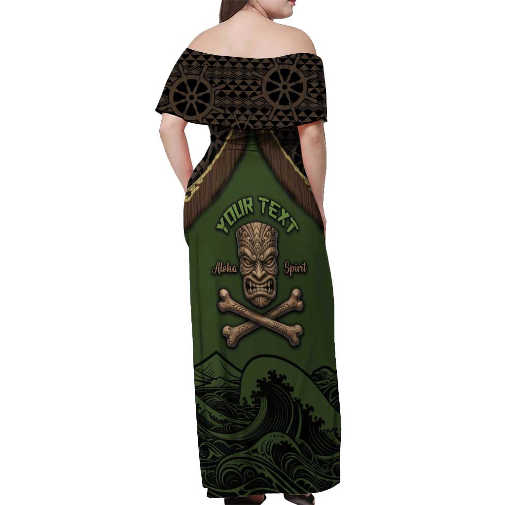 Personalised Hawaii Tiki Pirates Off Shoulder Maxi Dress Kakau Pattern Polynesian Style