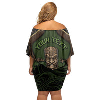 Personalised Hawaii Tiki Pirates Off Shoulder Short Dress Kakau Pattern Polynesian Style