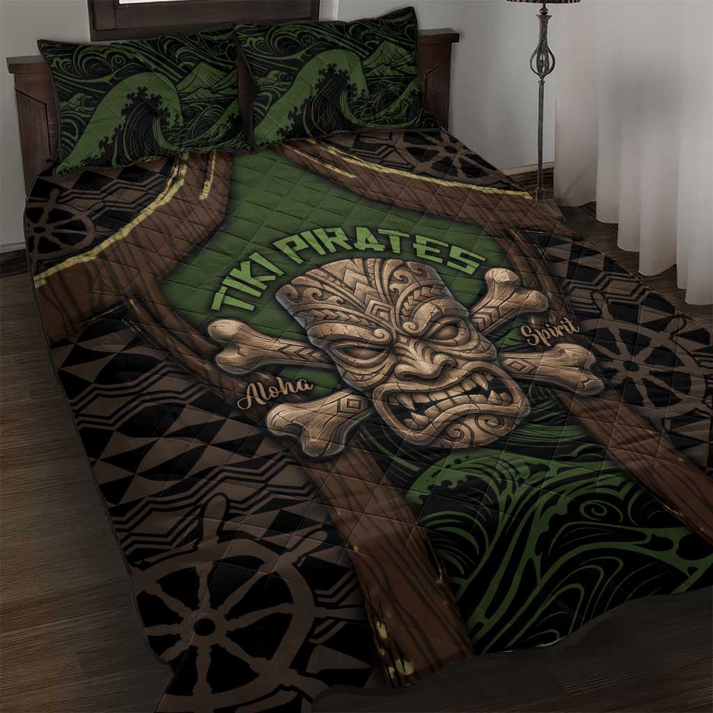 Hawaii Tiki Pirates Quilt Bed Set Kakau Pattern Polynesian Style