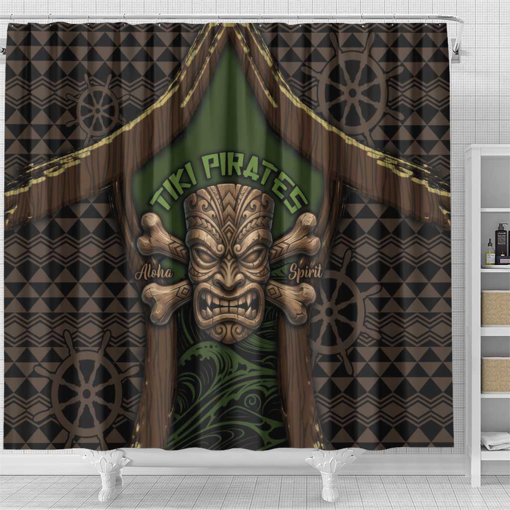 Hawaii Tiki Pirates Shower Curtain Kakau Pattern Polynesian Style