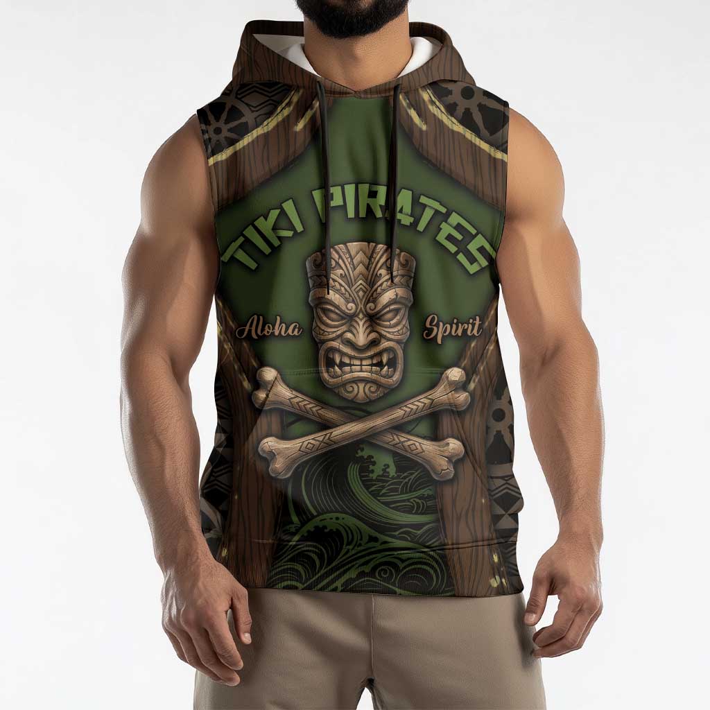 Personalised Hawaii Tiki Pirates Sleeveless Hoodie Kakau Pattern Polynesian Style