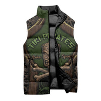 Personalised Hawaii Tiki Pirates Sleeveless Puffer Jacket Kakau Pattern Polynesian Style