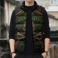 Personalised Hawaii Tiki Pirates Sleeveless Puffer Jacket Kakau Pattern Polynesian Style