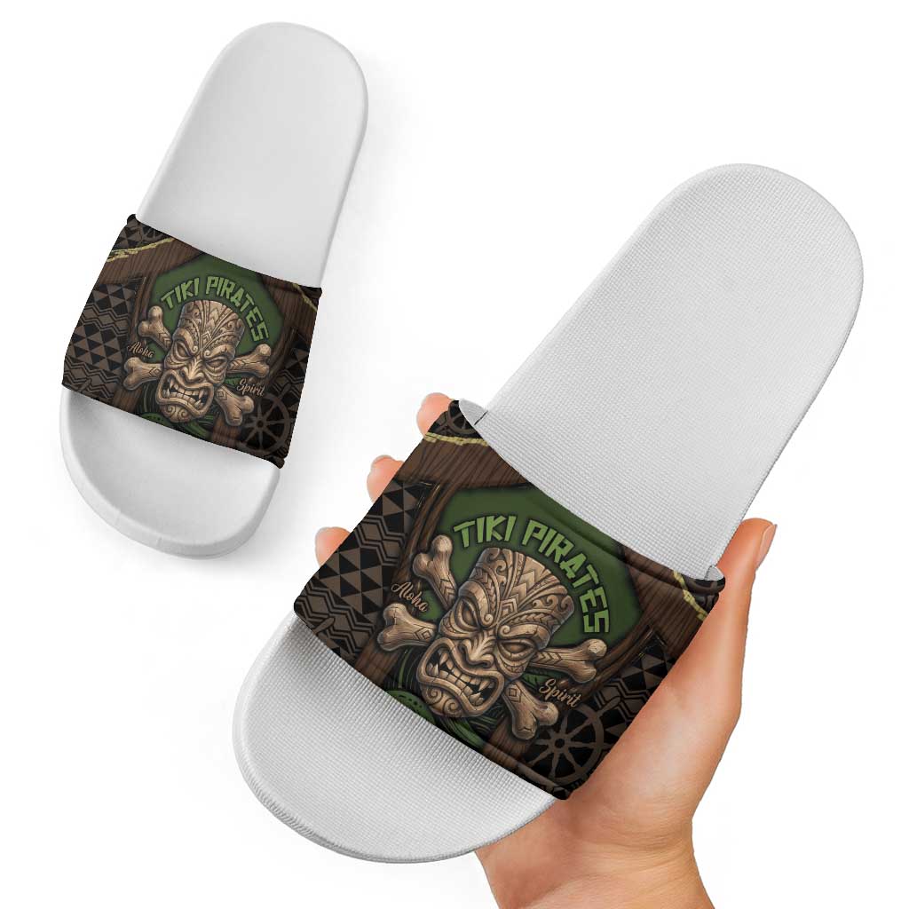 Hawaii Tiki Pirates Slide Sandals Kakau Pattern Polynesian Style